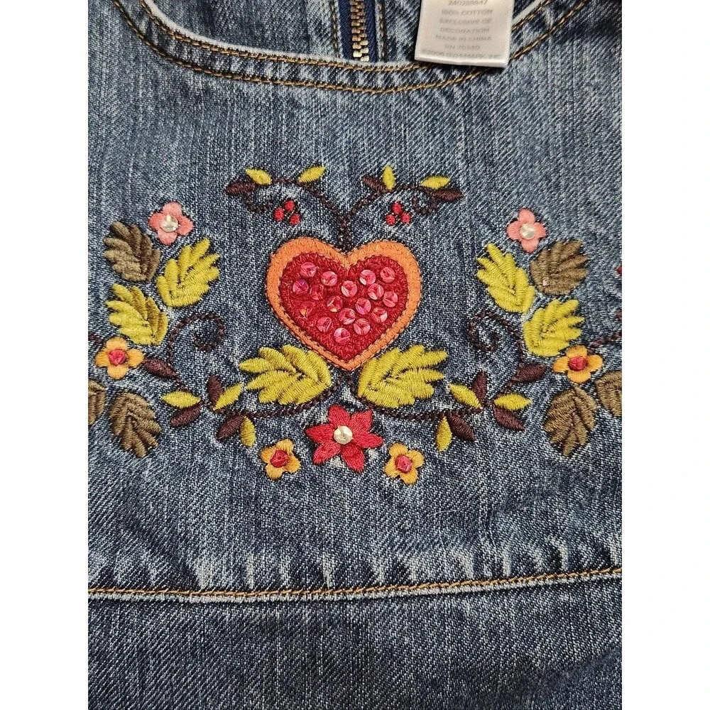 Vintage Gymboree Blue Denim Dress with Embroidery Size 6